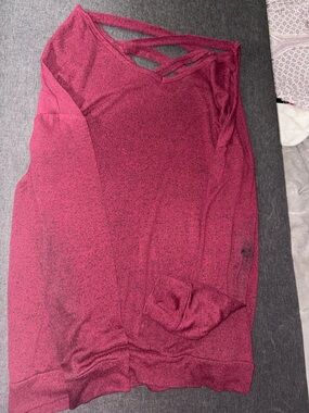 Crisscross Neck Long Sleeve Sweatshirt - Wine